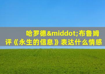 哈罗德·布鲁姆评《永生的信息》表达什么情感